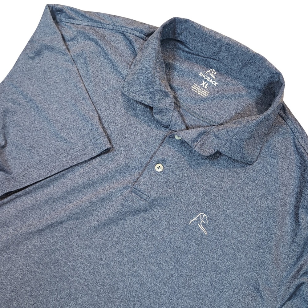 Rhoback Polo Shirt Mens XL Blue Heathered Performance Stretch Short Sleeve Golf